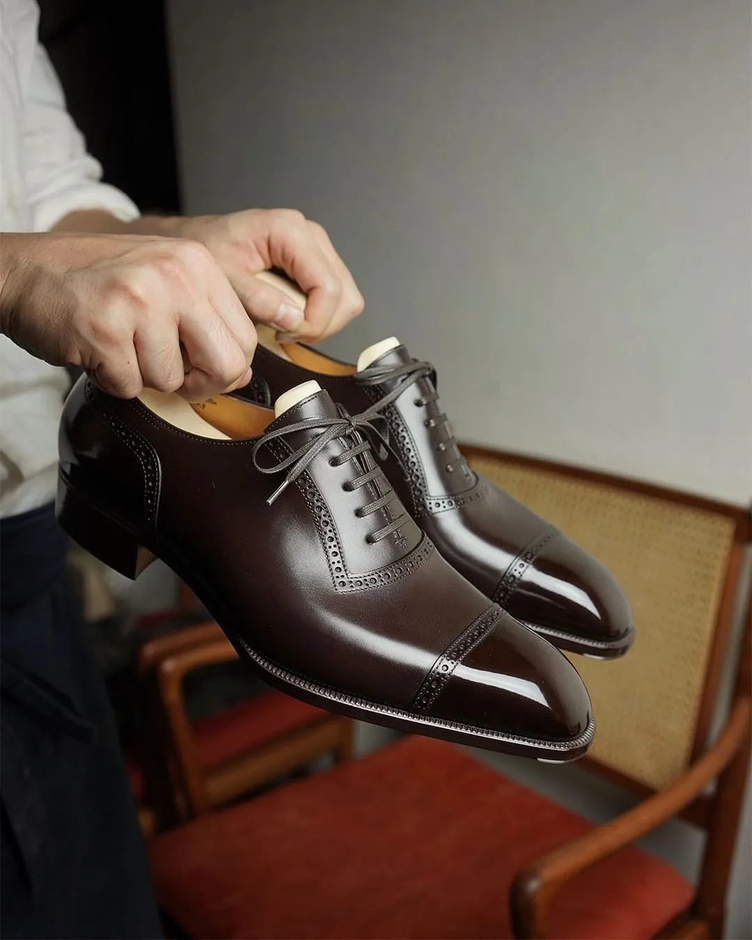 Brown Leather Orlaith Brogue Toe Cap Oxfords - Formal Shoes sold by Costoso Italiano