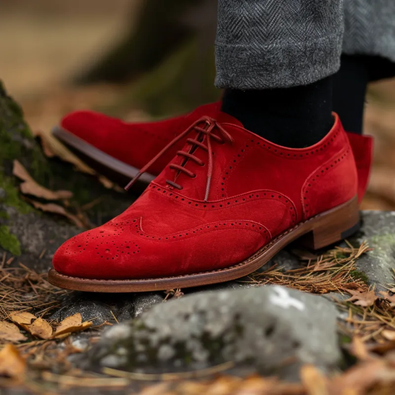 Red Suede Leather Pio Lace-Up Oxford Shoes sold by Costoso Italiano