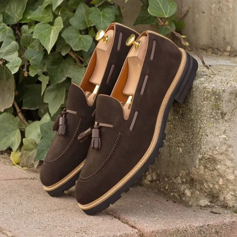 Height Increasing Brown Suede Rioja Chunky Loafers sold by Costoso Italiano