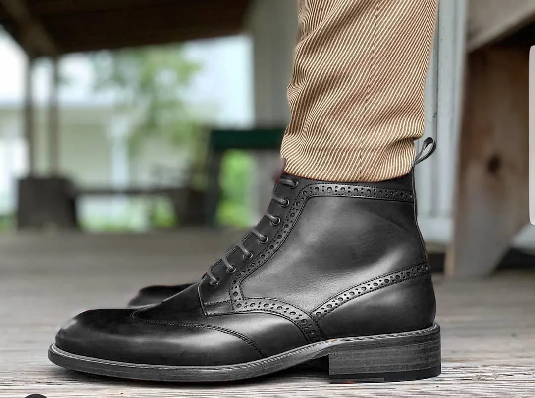 Luxury Edition - Artisian Made Black Italian Leather Segovia Derby Boots sold by Costoso Italiano