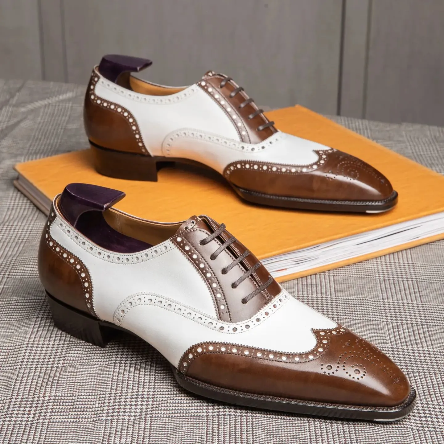 White and Brown Leather Brogue Frost Caramel Oxford Shoes - Summer 2024 Collection sold by Costoso Italiano product image thumbnail 2