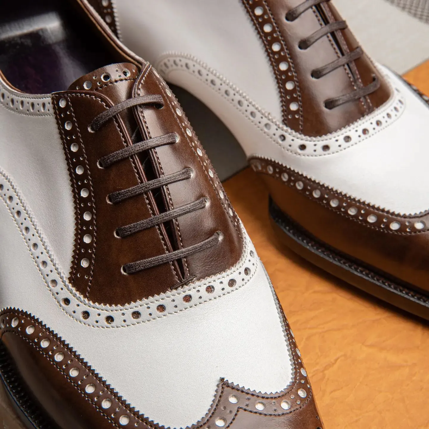 White and Brown Leather Brogue Frost Caramel Oxford Shoes - Summer 2024 Collection sold by Costoso Italiano product image thumbnail 5