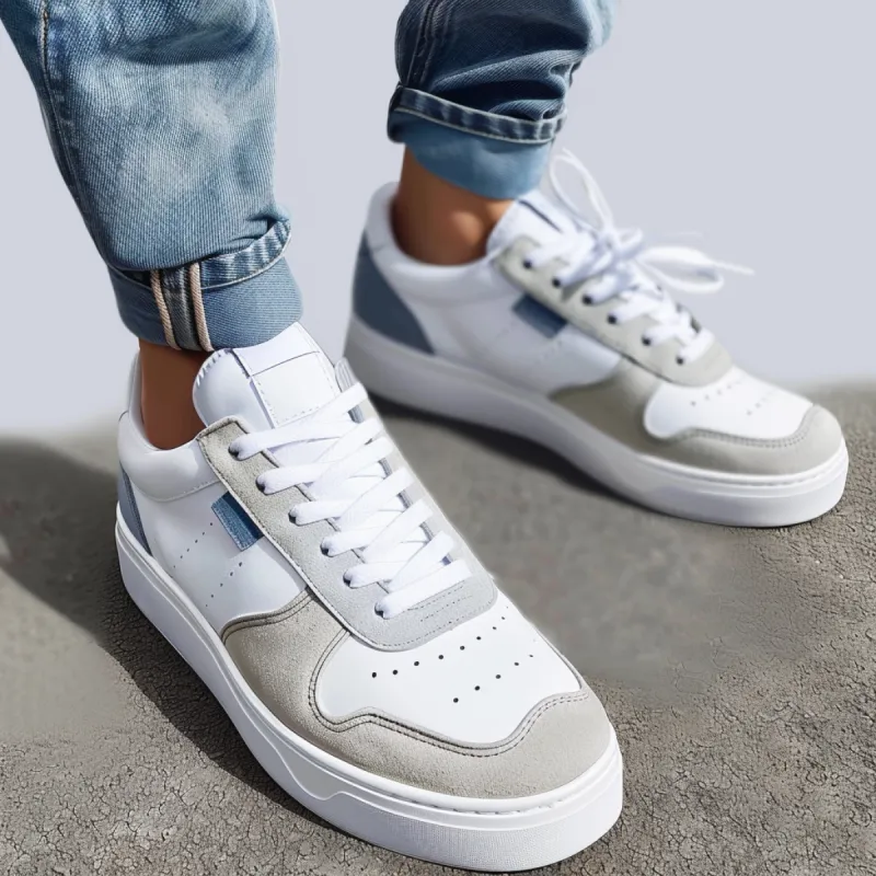 Grey & White Leather Minty Movers Lace-Up Sneakers with White Sole - Summer 2024 Collection sold by Costoso Italiano