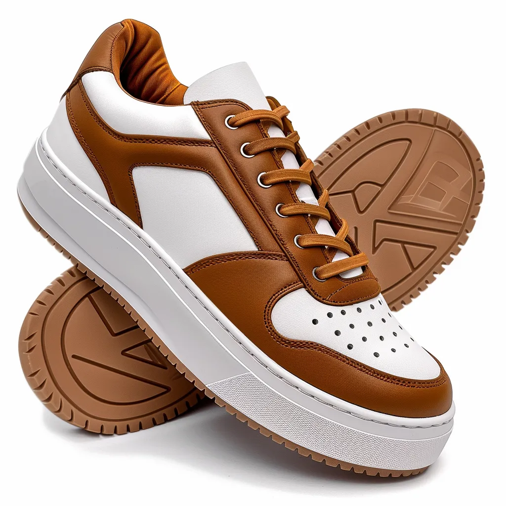 Brown & White Leathe Lace-Up Sneakers with White Sole - Summer 2024 Collection sold by Costoso Italiano