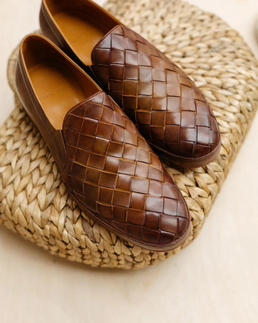 Luxury Edition - Artisian Made Braided Tan Italian Leather Creeves Slip On Loafers sold by Costoso Italiano