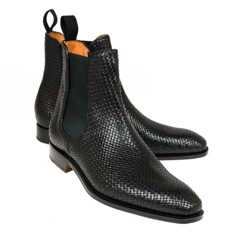 Black Braided Leather Fenland Slip On Chelsea Boots sold by Costoso Italiano