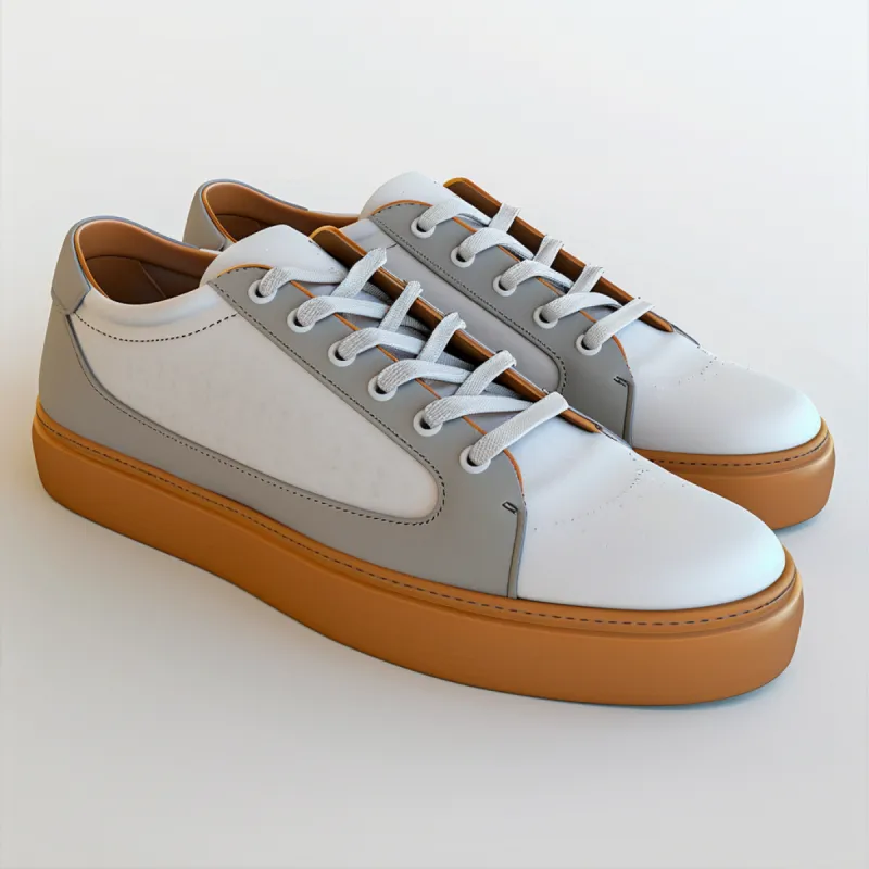 Grey & White Leathe Street Sprint Lace-Up Sneakers with Honey Colour Sole - Summer 2024 Collection sold by Costoso Italiano