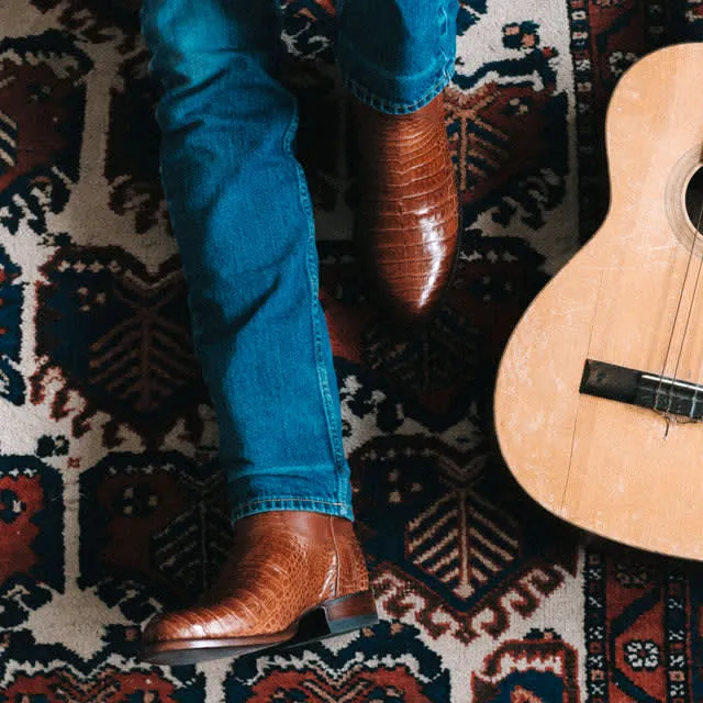 Luxury Edition - Artisian Made Height Increasing Tan Italian Italian Leather Remington Slip On Zipper Western Cowboy Boots - GOODYEAR WELTED FIDDLE BACK VIOLIN SOLE sold by Costoso Italiano