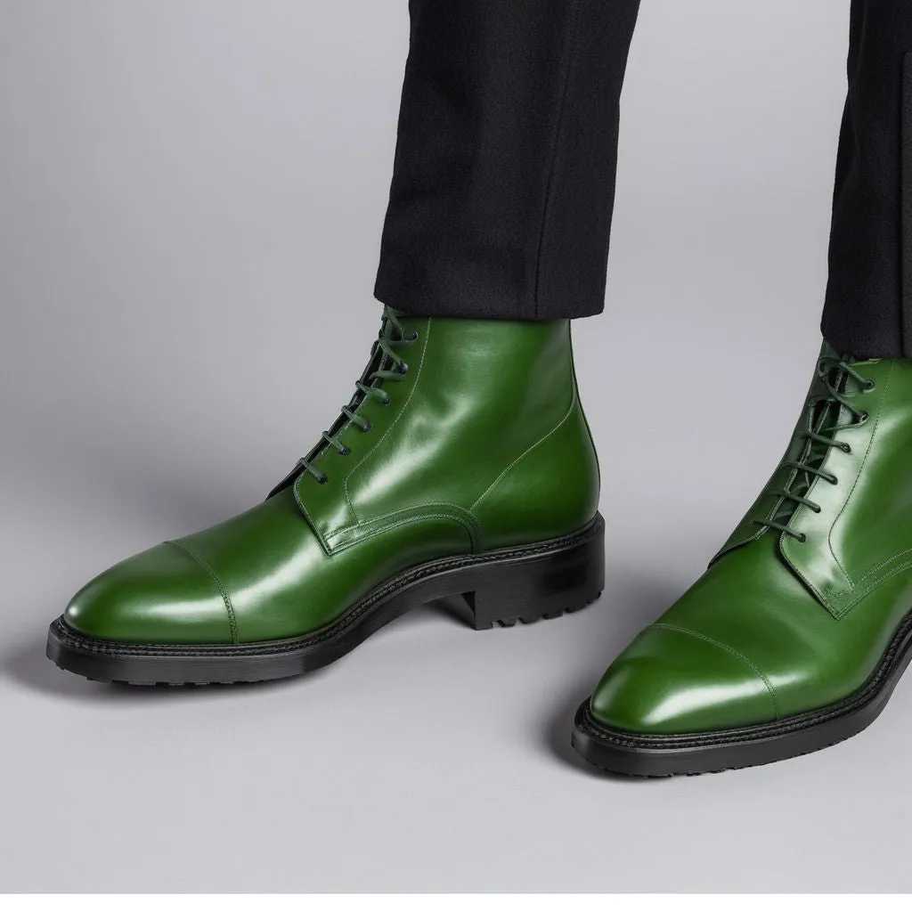 Green Leather Likech Lace Up Combat Boots -AW24 sold by Costoso Italiano