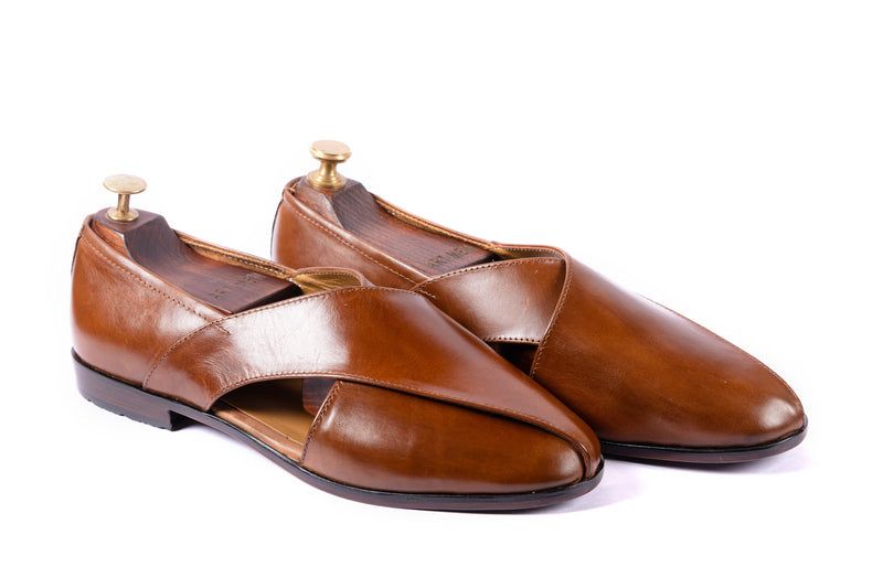 Tan Leather Peshawari Loafers | Wedding Shoes for Groom | Shoes for Haldi Mehendi Sangeet sold by Costoso Italiano
