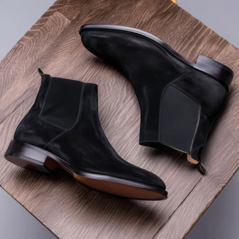 Black Suede Leather Seville Slip On Chelsea Boots sold by Costoso Italiano