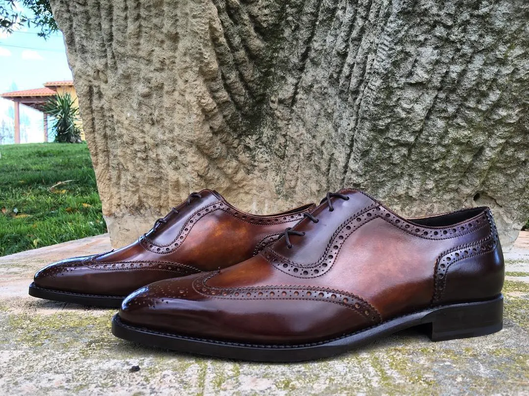 Height Increasing Brown Leather Montilla Brogue Oxfords - Formal Shoes sold by Costoso Italiano