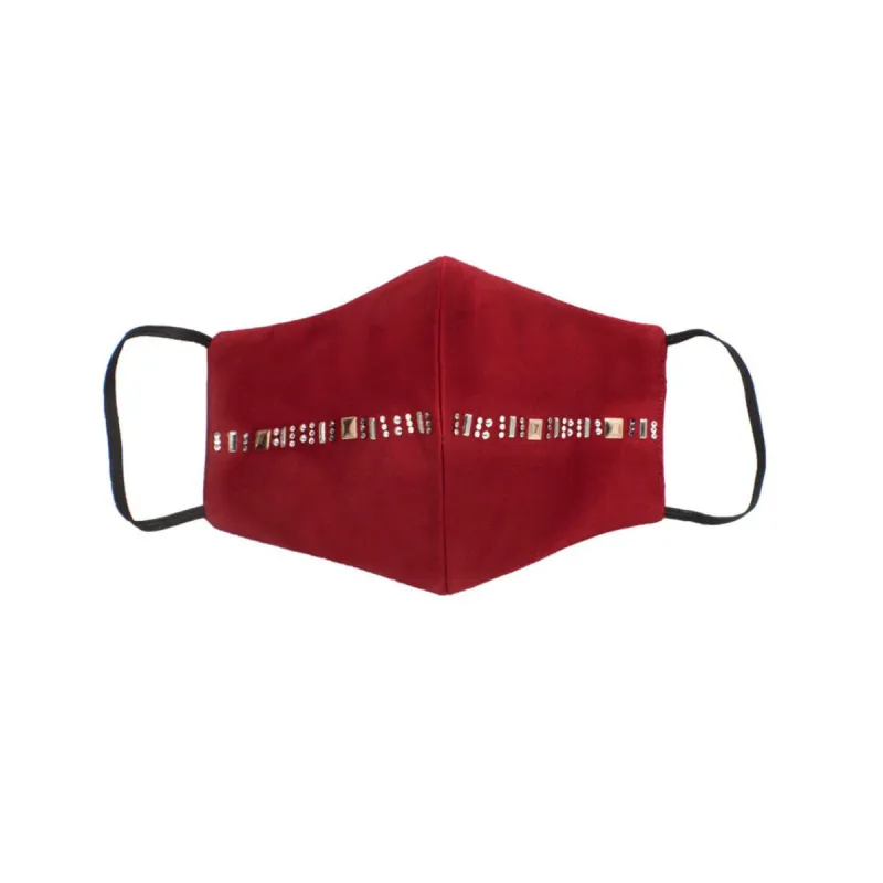 Red Silk Mask with Golden Strip in Swarovski Crystals sold by Costoso Italiano