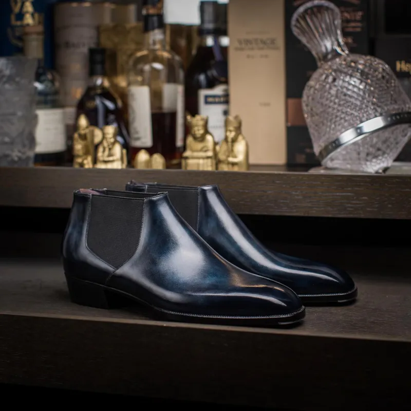 Navy Blue Leather Marsala Slip On Chelsea Half Boots - AW24 sold by Costoso Italiano