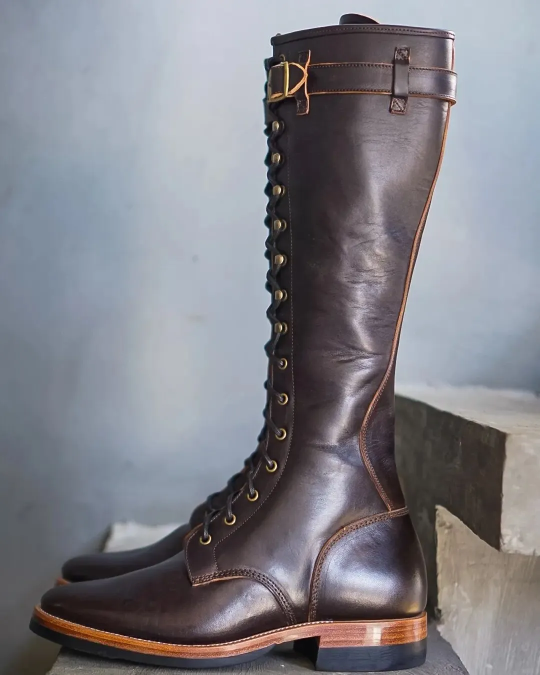 Tan Long Lace-Up Over-the-Knee Oracles Leather Boots sold by Costoso Italiano product image thumbnail 3