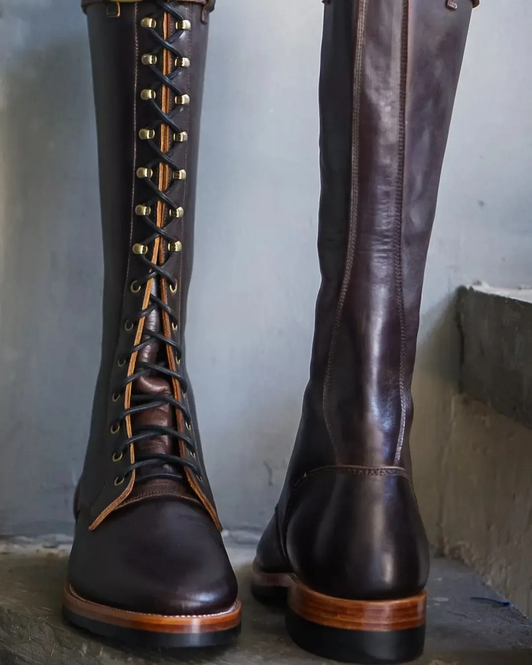 Tan Long Lace-Up Over-the-Knee Oracles Leather Boots sold by Costoso Italiano product image thumbnail 2