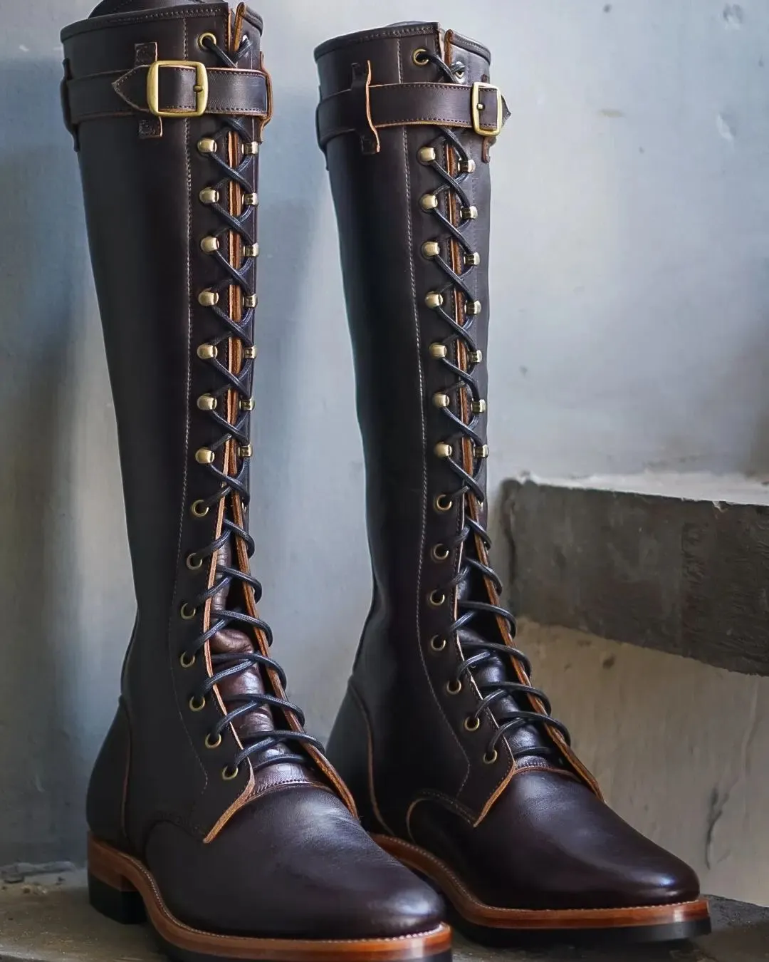 Tan Long Lace-Up Over-the-Knee Oracles Leather Boots sold by Costoso Italiano product image thumbnail 4