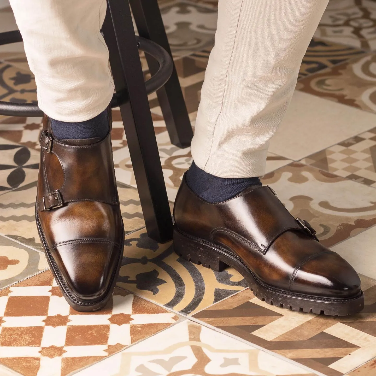 Tan and Brown Leather Classic Crusaders Castle Monk Straps Shoes sold by Costoso Italiano