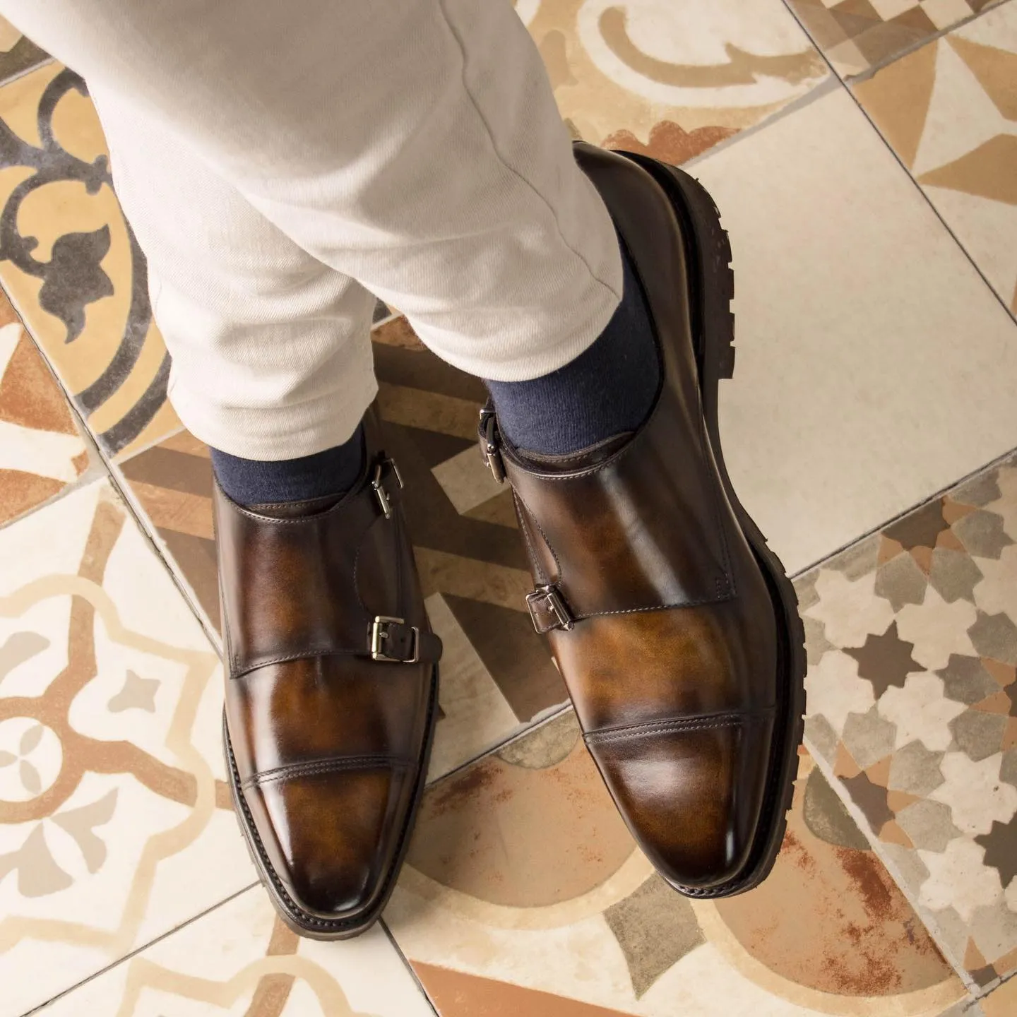Tan and Brown Leather Classic Crusaders Castle Monk Straps Shoes sold by Costoso Italiano product image thumbnail 2
