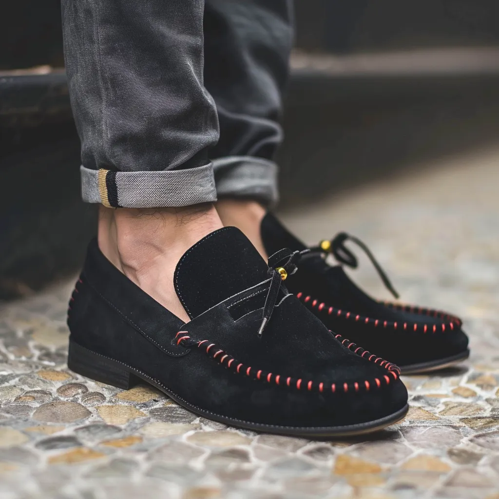 Black Suede Moccasin Loafers Shoe - Summer 2024 Collection sold by Costoso Italiano