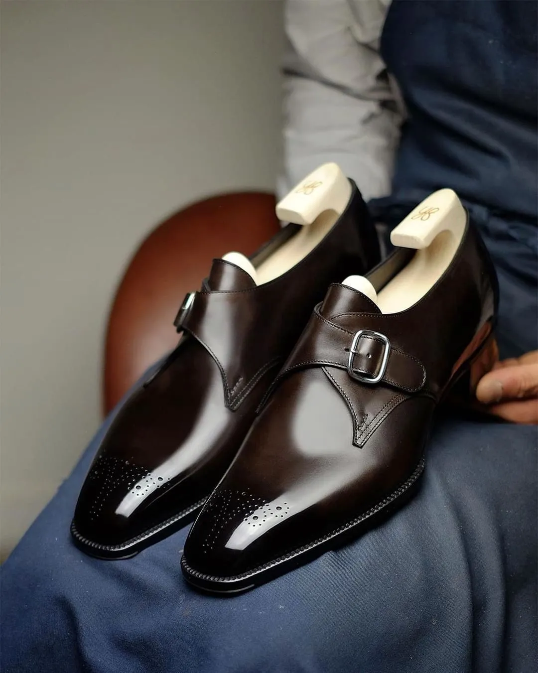 Brown Leather Stellan Single Monk Straps - Formal Shoes - AW24 sold by Costoso Italiano
