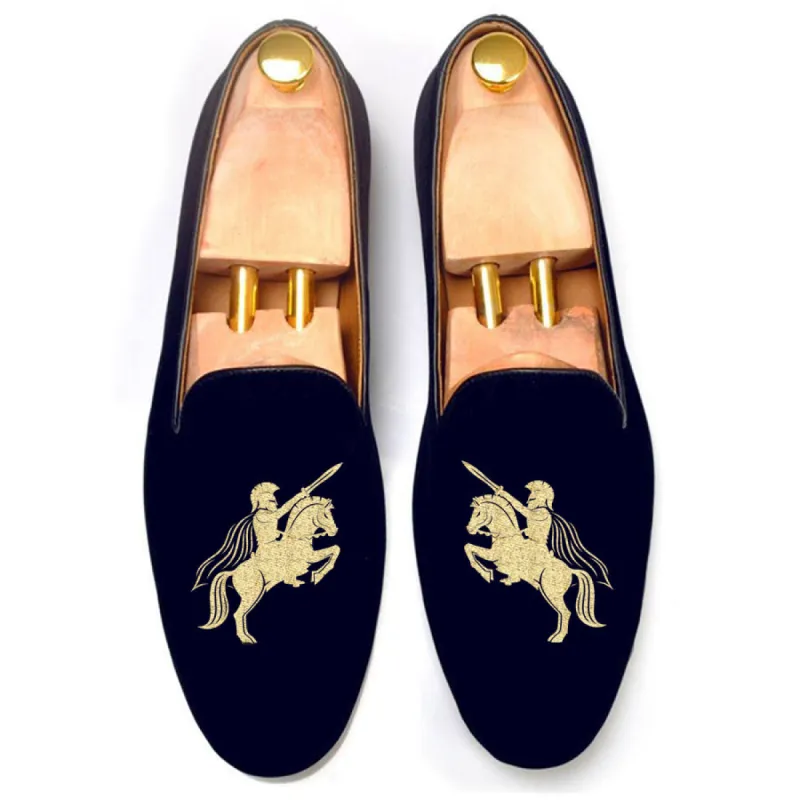 Blue Velvet Cavalry Guards Embroidered Loafers sold by Costoso Italiano
