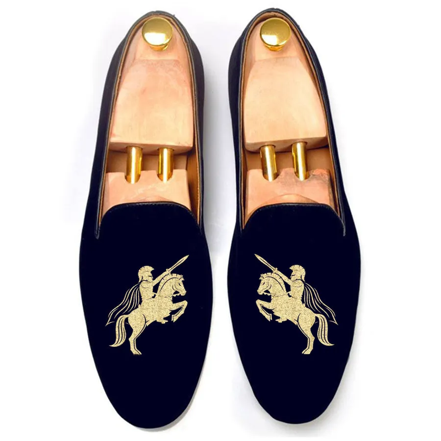 Blue Velvet Cavalry Guards Embroidered Loafers sold by Costoso Italiano