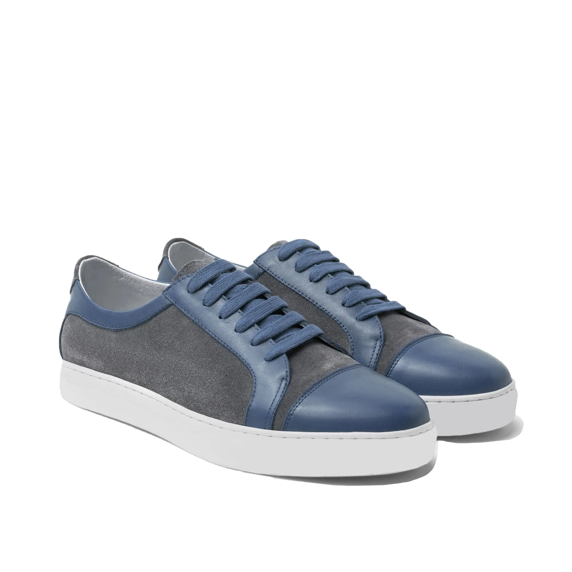 Height Increasing Navy Blue Leather and Grey Suede Angus Lace Up Sneakers sold by Costoso Italiano