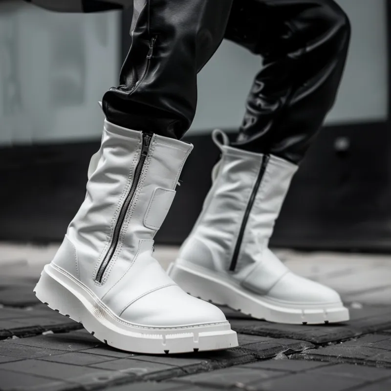 White Leather Rapid Rovers Zipper Boots - Summer 2024 Collection sold by Costoso Italiano