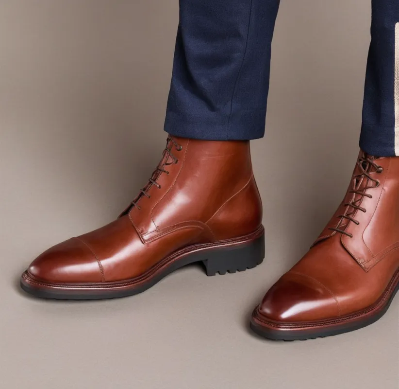 Brown Leather Likech Lace Up Combat Boots -AW24 made by Costoso Italiano