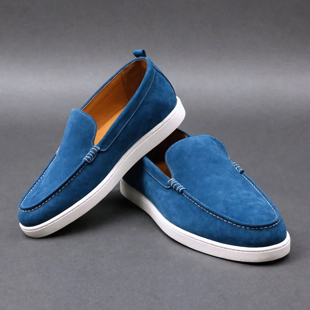 Blue Suede Leather Magnus Slip On Sneakers sold by Costoso Italiano