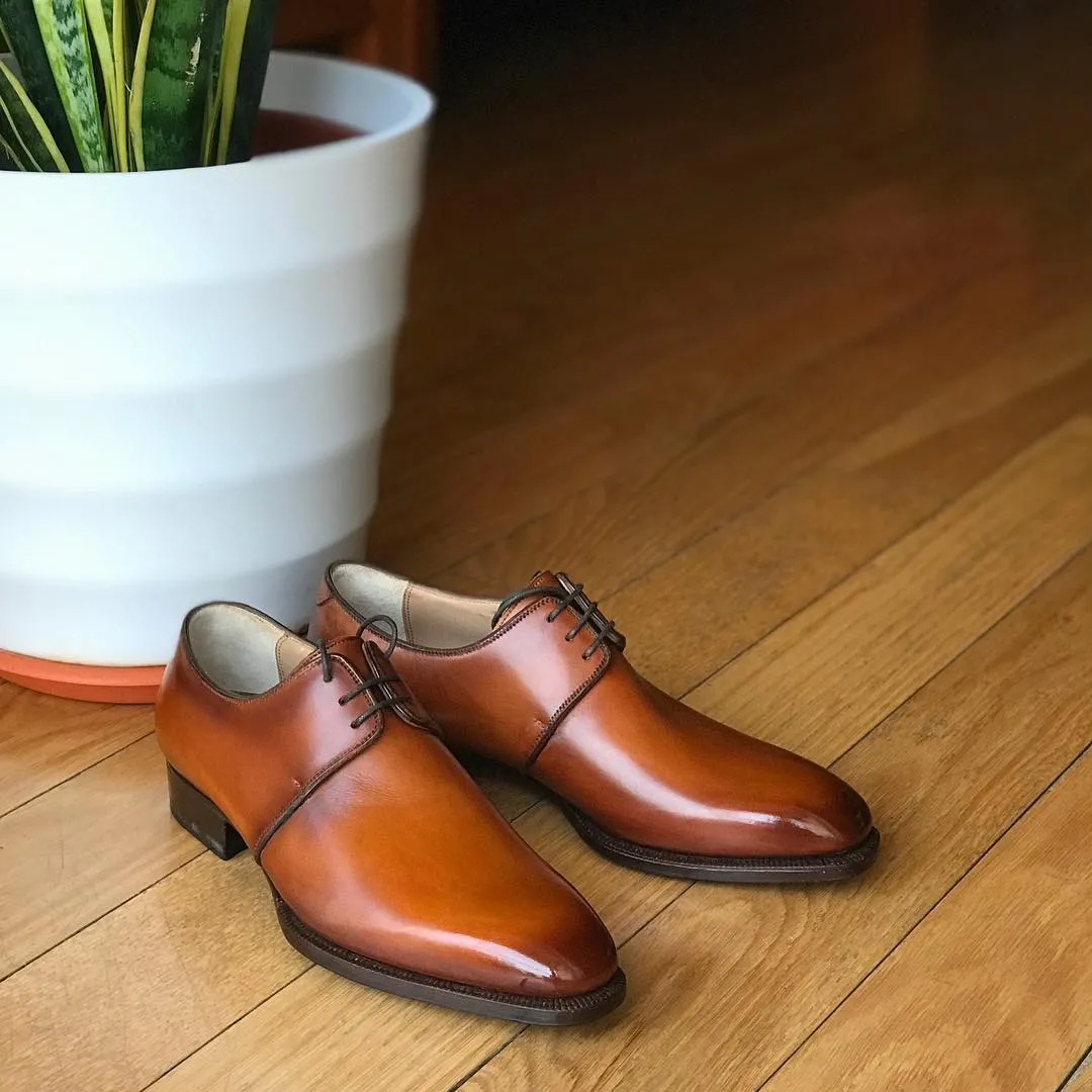 Tan Leather Gendra Derby Shoes - Formal Shoes - AW24 sold by Costoso Italiano