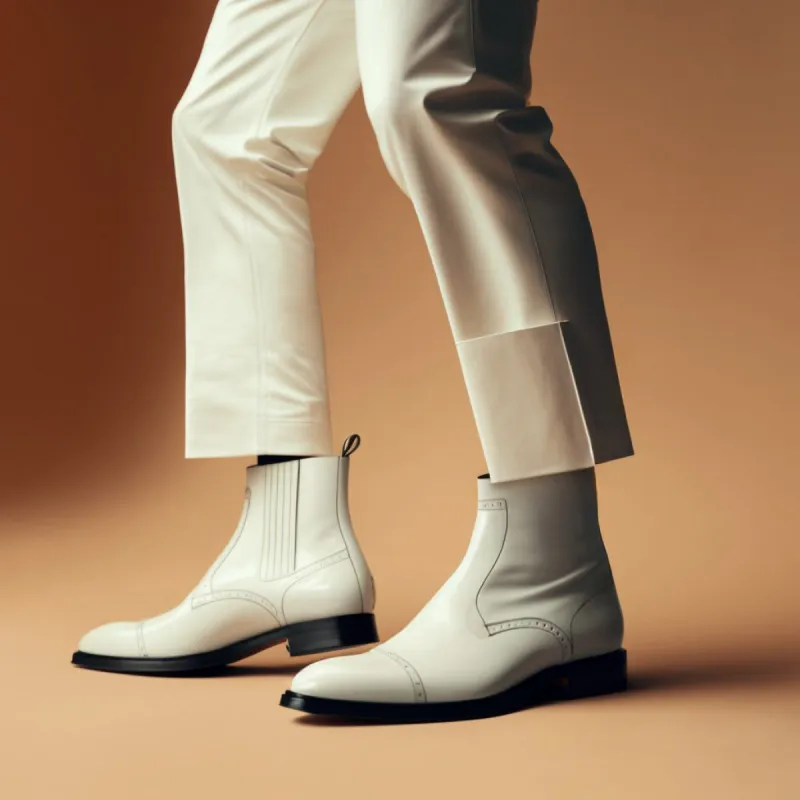 White Leather Garrett Chelsea Boots - Summer 2024 Collection sold by Costoso Italiano