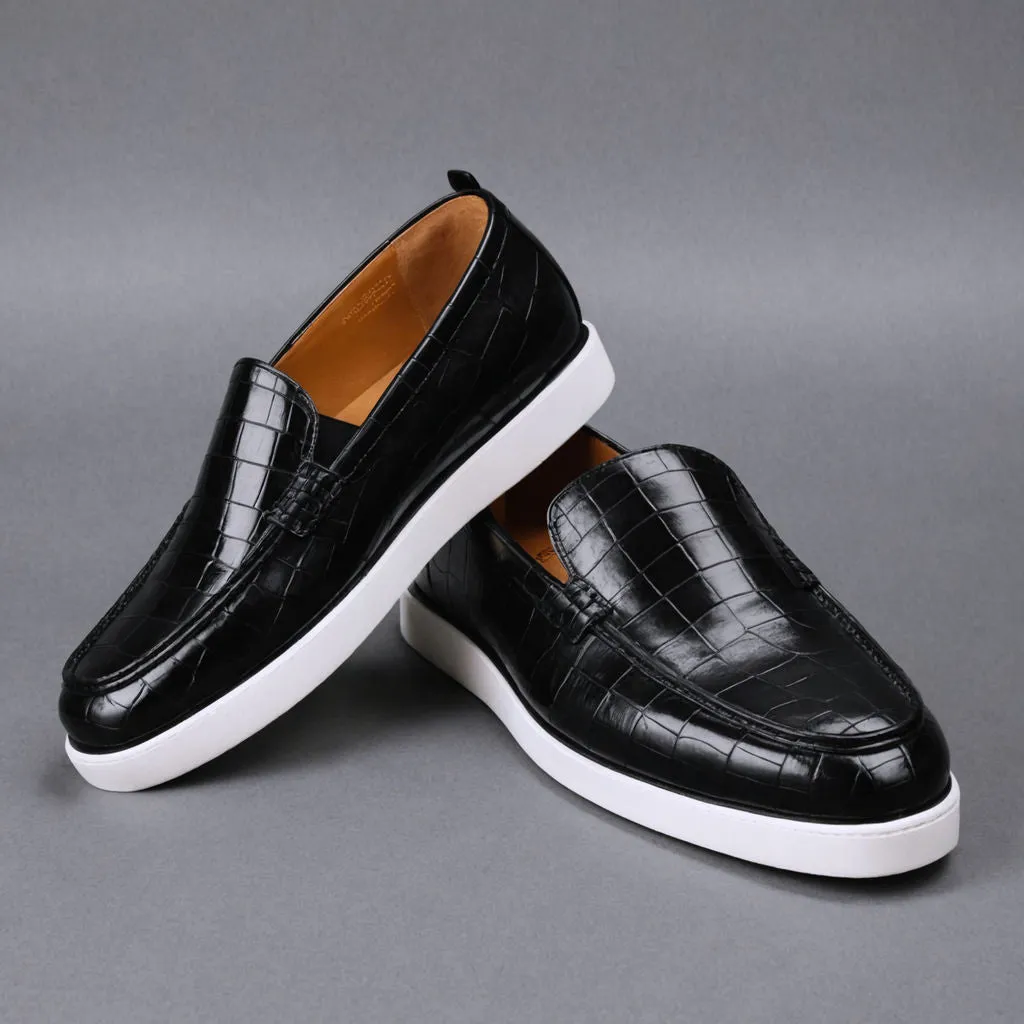 Black Corc Print Leather Magnus Slip On Sneakers sold by Costoso Italiano