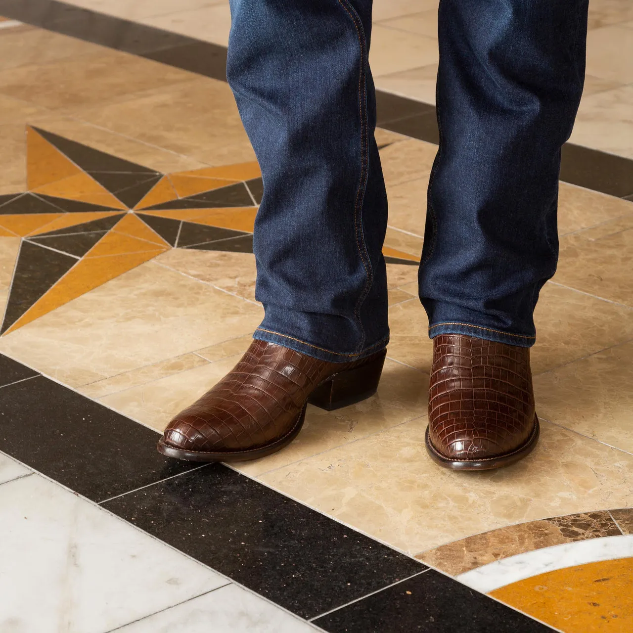 Brown Croc Print Leather Hargrave Slip On Zipper Western Cowboy Boots - AW24 sold by Costoso Italiano product image thumbnail 3