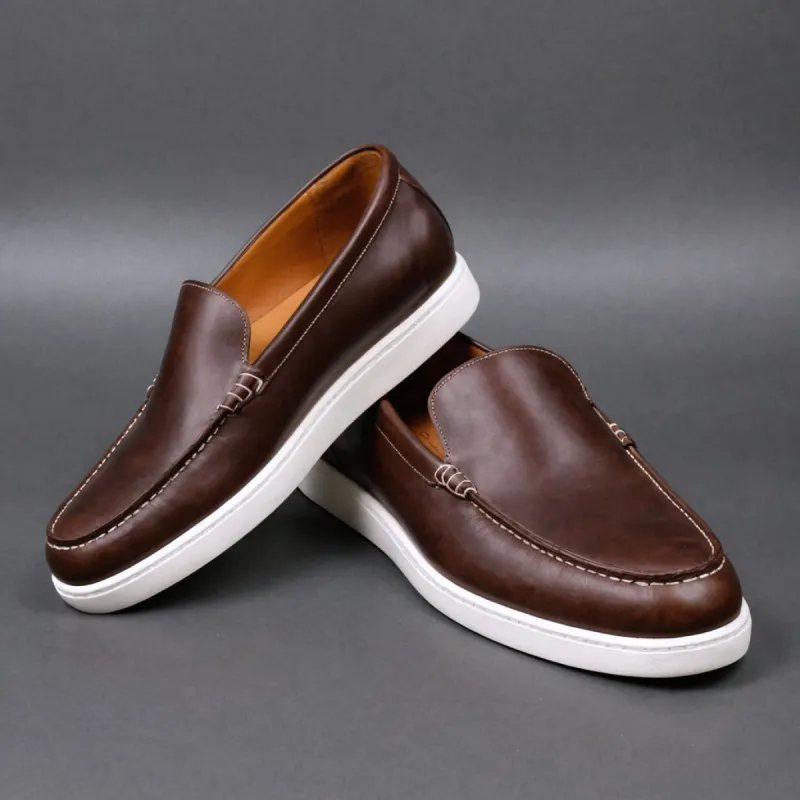 Brown Leather Magnus Slip On Sneakers sold by Costoso Italiano