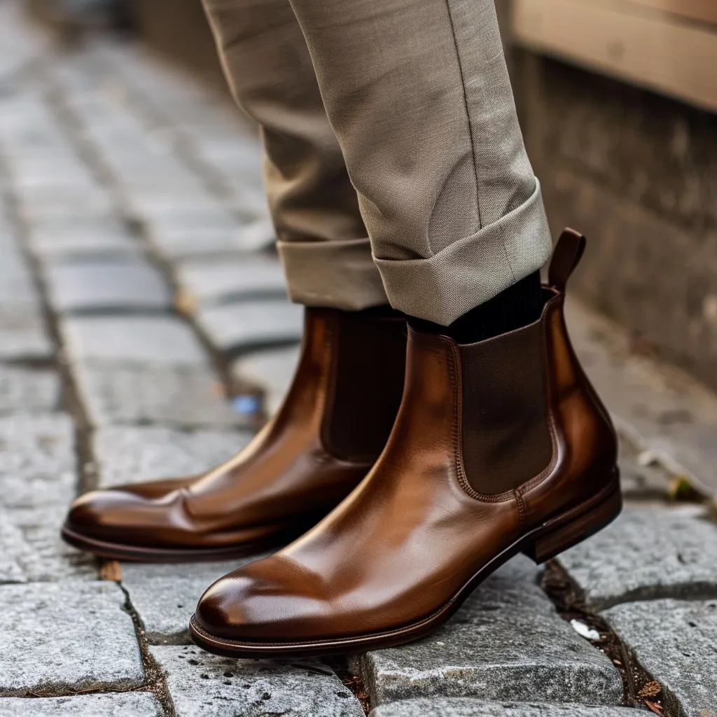 Brown Leather Downtown Swagger Slip-On Chelsea Boots - Summer 2024 Collection sold by Costoso Italiano