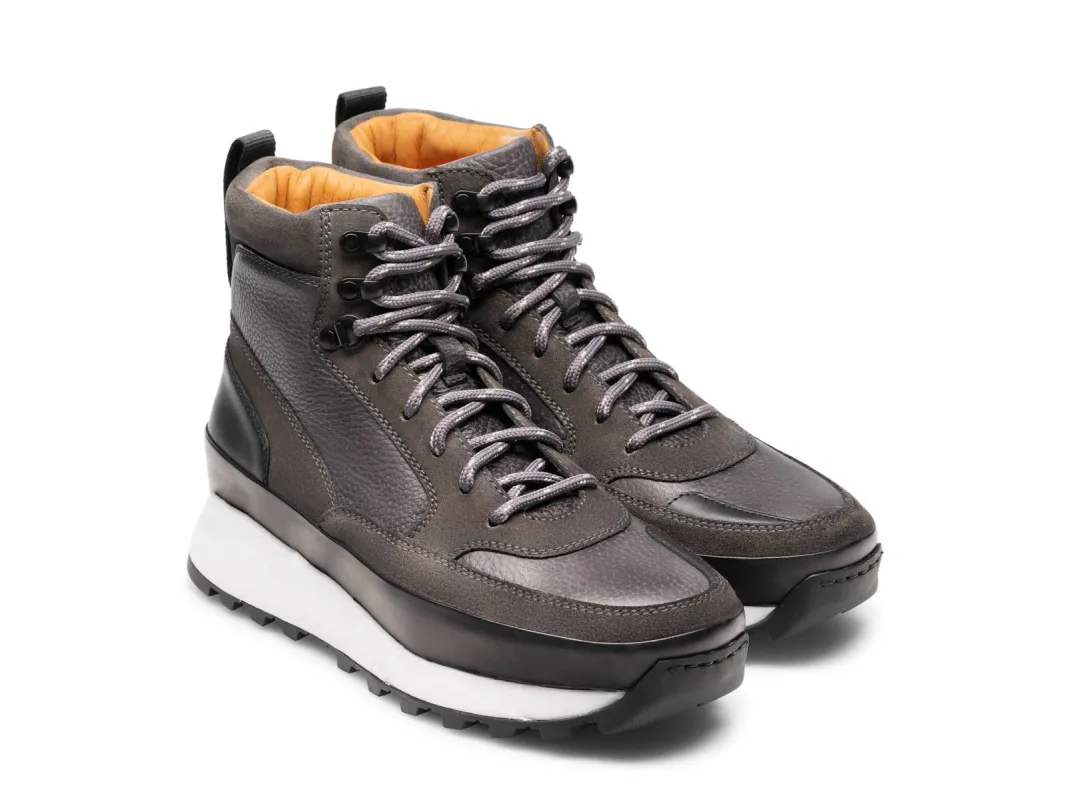 Grey Leather Dreketi High Top Sneaker Boots sold by Costoso Italiano