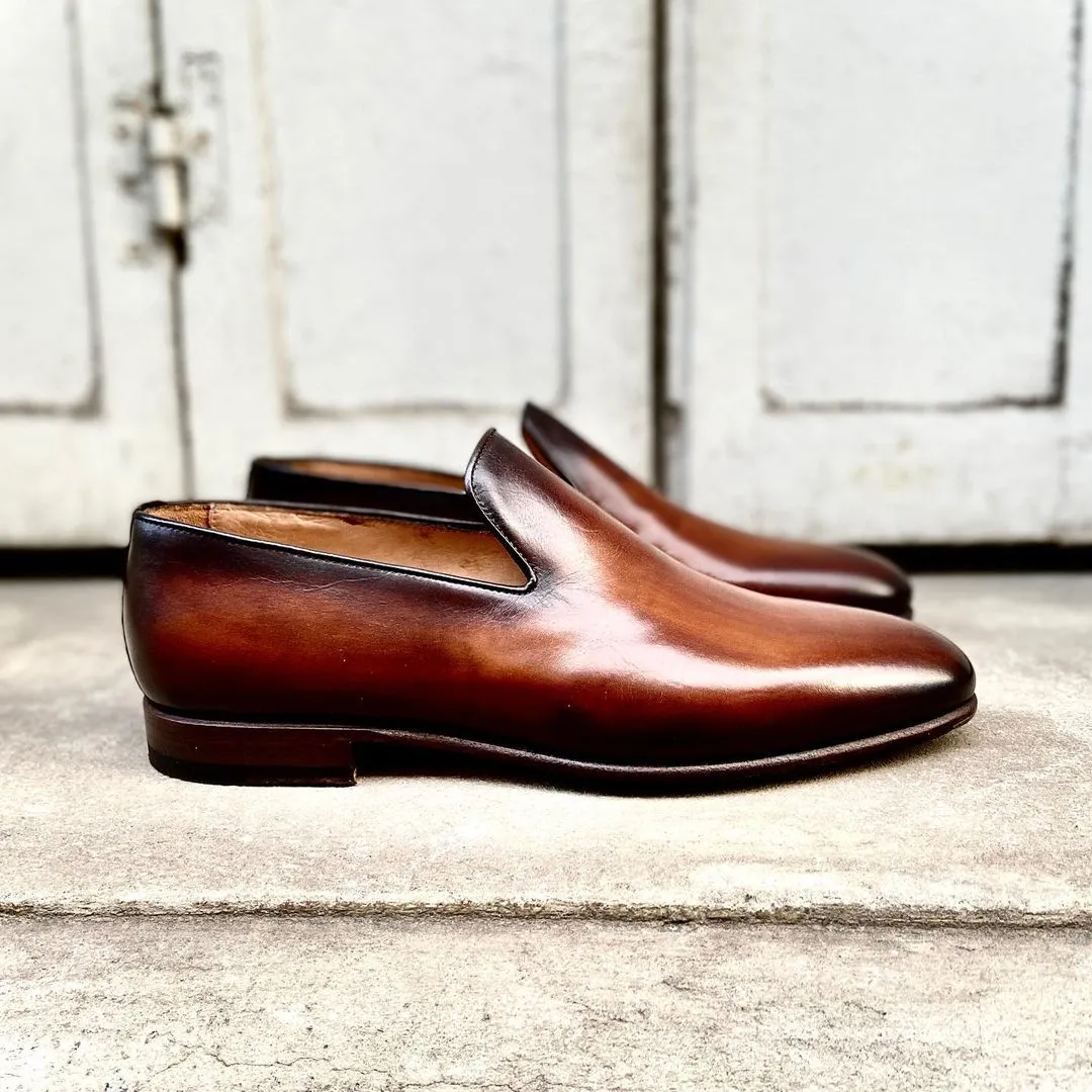 Height Increasing Brown Braided Leather Ourense Slipper Loafers sold by Costoso Italiano