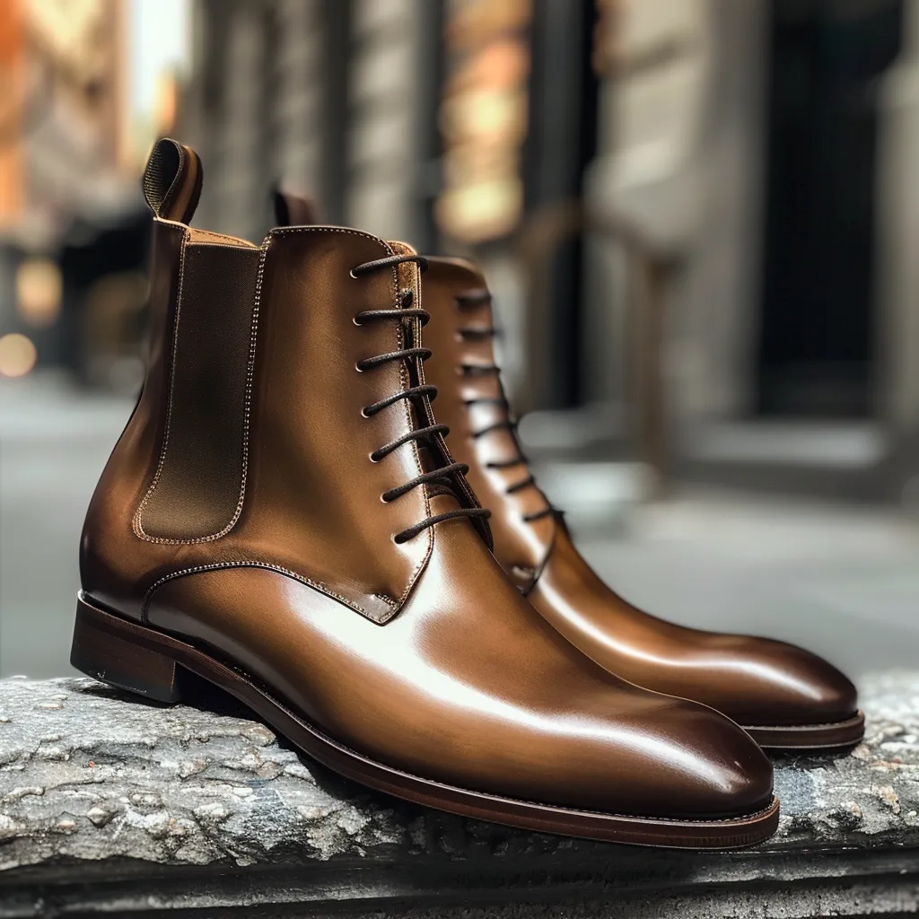 Tan Leather Metro Edge Derby Toecap Chelsea Boots - Summer 2024 Collection sold by Costoso Italiano