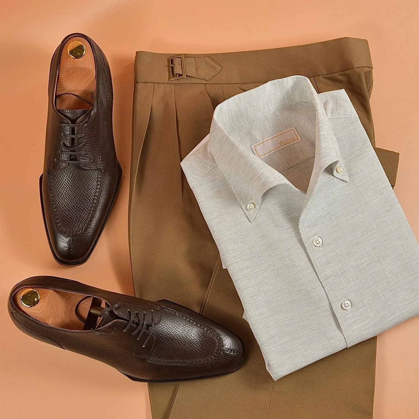 Brown Milled Grain Leather Agrigento Lace Up Derby Shoes - AW24 sold by Costoso Italiano