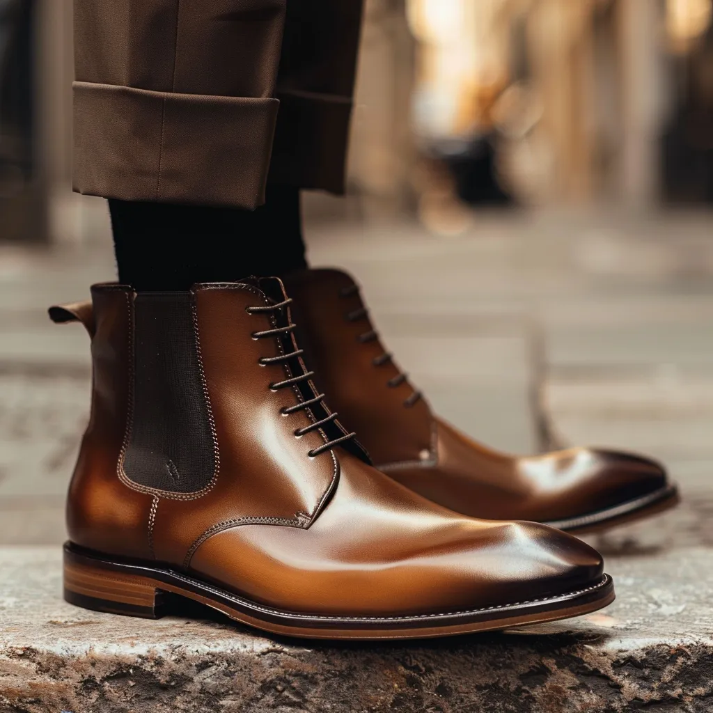 Tan Leather Metro Edge Derby Toecap Chelsea Boots - Summer 2024 Collection sold by Costoso Italiano product image thumbnail 2