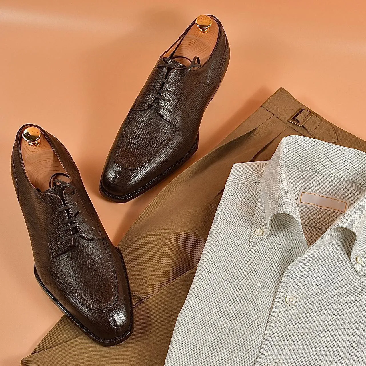 Brown Milled Grain Leather Agrigento Lace Up Derby Shoes - AW24 sold by Costoso Italiano product image thumbnail 2