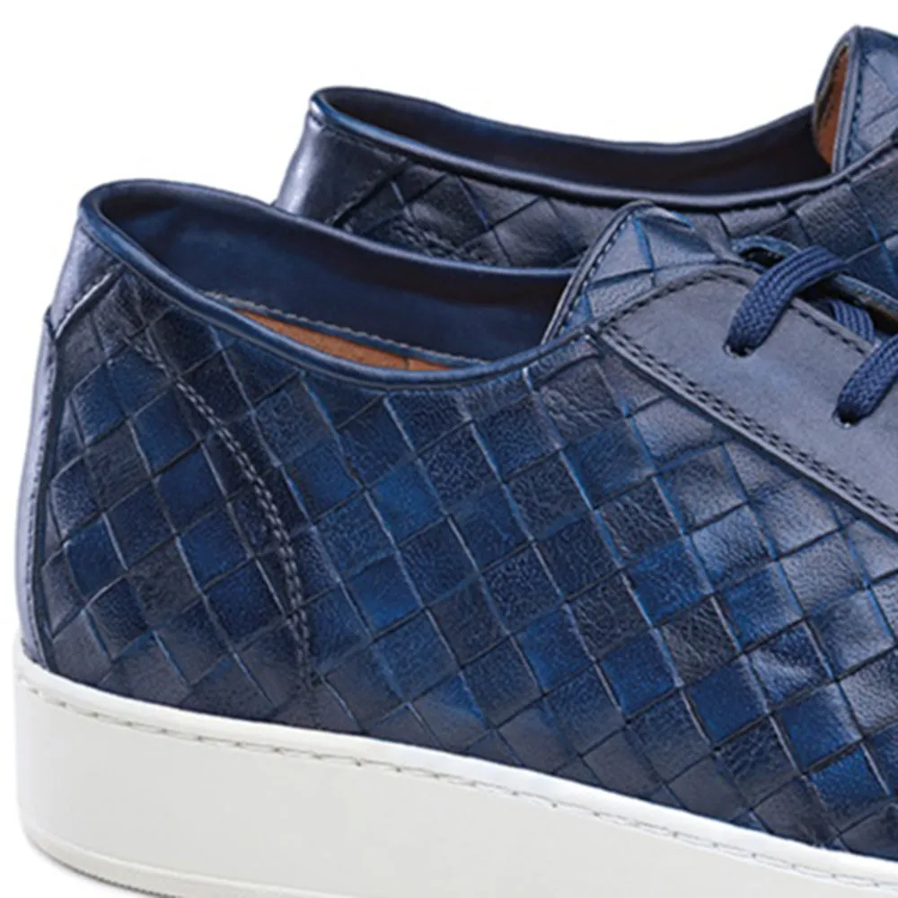 Height Increasing Navy Blue Braided Leather Cornella Lace Up Sneakers sold by Costoso Italiano product image thumbnail 2