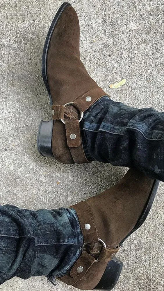 Height Increasing Brown Italian Italian Suede Wanton Slip On Harness Chelsea Boots - GOODYEAR WELTED FIDDLE BACK VIOLIN SOLE sold by Costoso Italiano