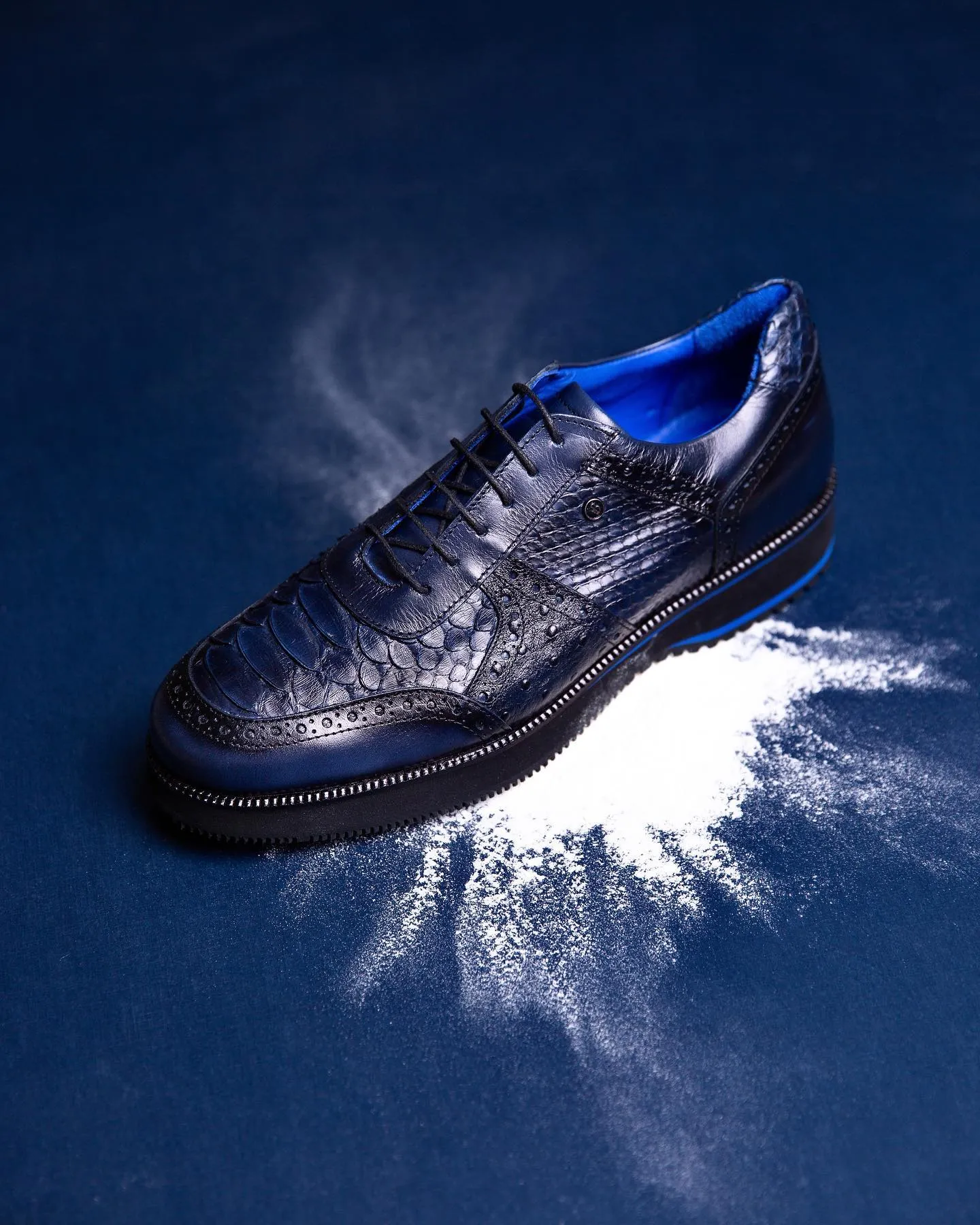 Dark Navy Blue Leather Lace Up BlancWalk Sneakers - Summer 2024 Collection sold by Costoso Italiano