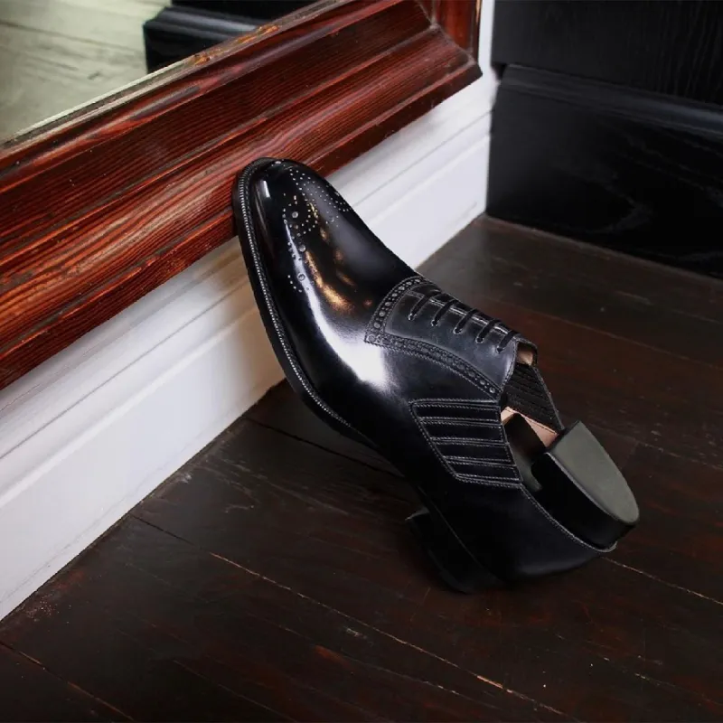Height Increasing Black Leather Davos Opera Oxfords - Formal Shoes sold by Costoso Italiano