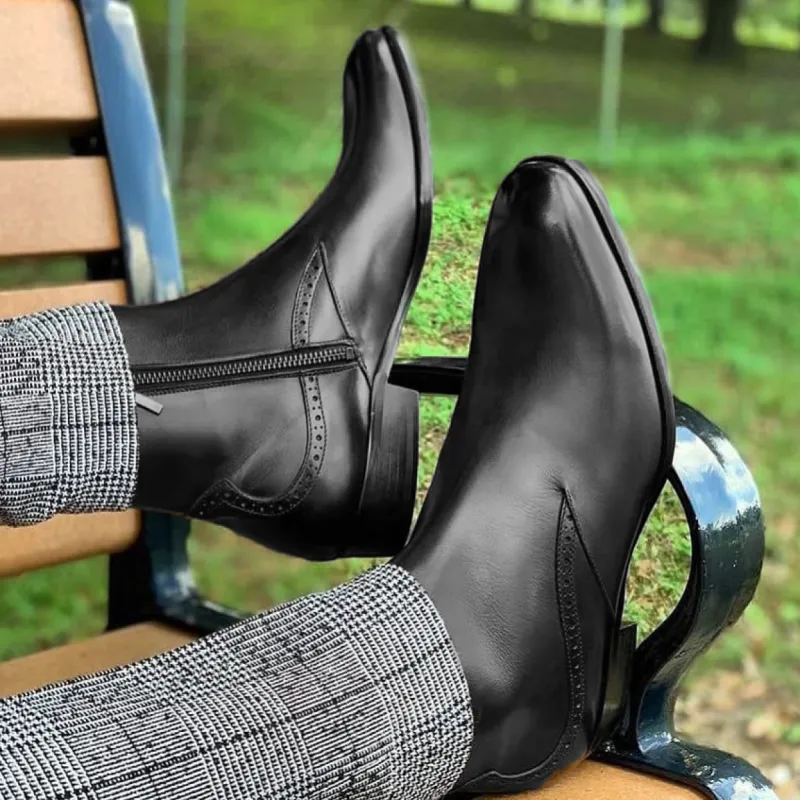 BLACK LEATHER VASTO ZIPPER BOOTS - AW24 sold by Costoso Italiano