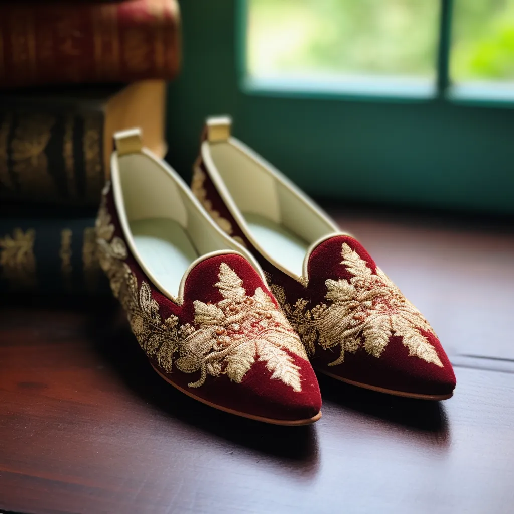 Red Velvet Hand Work Zardozi Peshawari Loafers | Wedding Shoes for Groom | Shoes for Haldi Mehendi Sangeet sold by Costoso Italiano