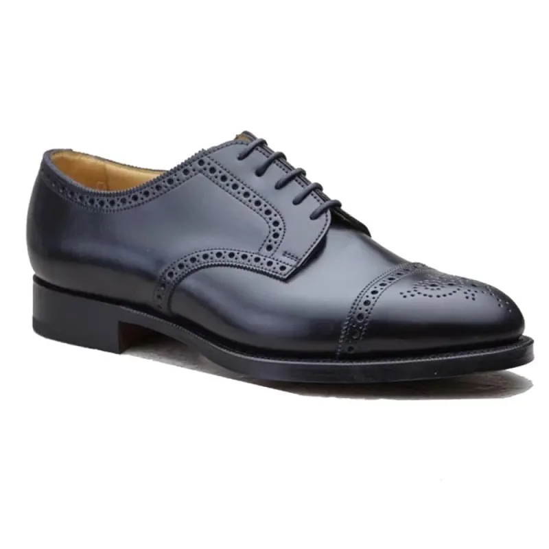 Flat Feet Shoes - Black Leather Friars Brogue Derby Shoes with Arch Support sold by Costoso Italiano